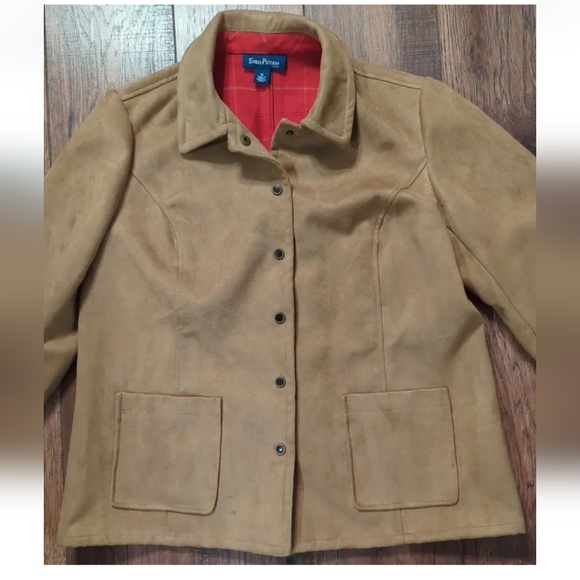 Evan-Picone Woman Camel Faux Suede Snap Down Jacket w/ Lining & Pockets Size 1X. - Picture 2 of 16